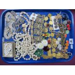 Vintage and Later Costume Jewellery, including imitation pearls, brooches, clip earrings, etc:-One