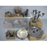 A Mixed Lot of Assorted Plated Ware, including boxed ice bucket and tongs, rose bowl, butter dish,