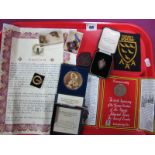 Masonic Interests; The Broken Column Pin Badge, Order of The Bath Pins, enamel "Steward" Badge (