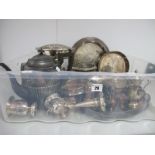 A Mixed Lot of Assorted Plated Cutlery, including cruet items, posy bowl on socle base, bottle