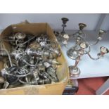 Assorted Plated Candelabra, dwarf candlesticks, (damages):- One Box