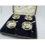 A Set of Four Victorian Hallmarked Silver Salts, RH, London 1864, with beaded edge raised on three