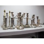 A Collection of Assorted Plated Candlesticks, Candelabra, (damages)
