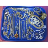 Modern Gilt Chains/Necklaces, imitation pearls, large inset pendants, oval locket pendant on