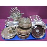 A Mixed Lot of Assorted Plated Ware, including hallmarked silver bottle coaster, bearing feature