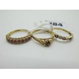 A 9ct Gold Half Eternity Style Ring, claw set, between textured shoulders, another similar, with