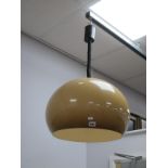 Retro 1970's Drop Light, with tan plastic shade, bearing label 'Art 3025', stamped Rolly 1973 to