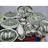 Adams 'English Scenic' Pattern Dinner Ware, in green and white, approx. ninety-one pieces.