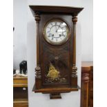 Early XX Century Walnut cased Viennese Style Wall Clock, with eight day movement, black Roman