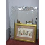 Italian Style Wall Mirror and Christine Telford 'Dirty Dogs', watercolour, after O. Klein.