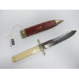 Bowie Spear Point by Henry Hobson & Son, overall length 24cm, in original red scabbard.