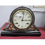 XIX Century Ebonised Dome Cased Mantle Clock, with mother or pearl and painted decoration, eight day