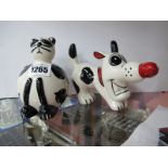 Lorna Bailey Black and White Dog with Red Nose, 14cm long; a similar portly cat. (2)