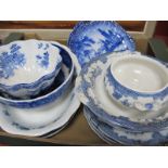 Wedgwood 'Ferrara' Fruit Bowl, 21.5cm diameter, Bisto and other blue and white pottery:- One Tray