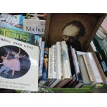 Art Books, including Michaelangelo, Henry Moore, Turner; Oil Painting of Reflective Monk, LP records