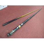 Snooker - One Piece Cue, in ebony and ash, 18oz, makers name absent, in metal case.