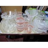 Pedestal Bon Bon Dish, bowls, Art Deco jug, other glassware:- One Tray