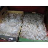 Cut Glass Biscuit Barrel, vases, sundaes, candlesticks, stem ware etc:- Two Boxes