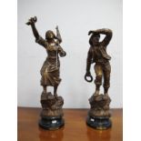 Pair of Spelter Figures 'Ali Secours' and 'Le Sauveteur', each on ebonised base, the tallest 58.