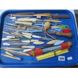 Manicure and Needlework Implements, in mother of pearl, bone, to include button hook, knitting