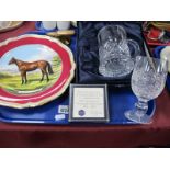 Spode 'Red Rum' Plate, Stuart crystal 'Burleight Horse Trials' goblet, Jim Tibwell mini anvil,