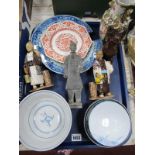 Oriental Figures, Cantonese vase, plates, etc (some damaged):- One Tray