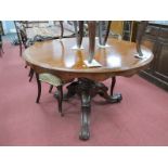 XIX Century Mahogany Centre Table, having snap action to circular top on turned pedestal and