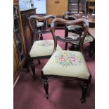 A Set of Four XIX Century Mahogany/Rosewood Dining Chairs, each having balloon back, carved bar on