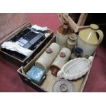 Stoneware Flagons and Foot Warmers:- One Box and Hanimex Projector.