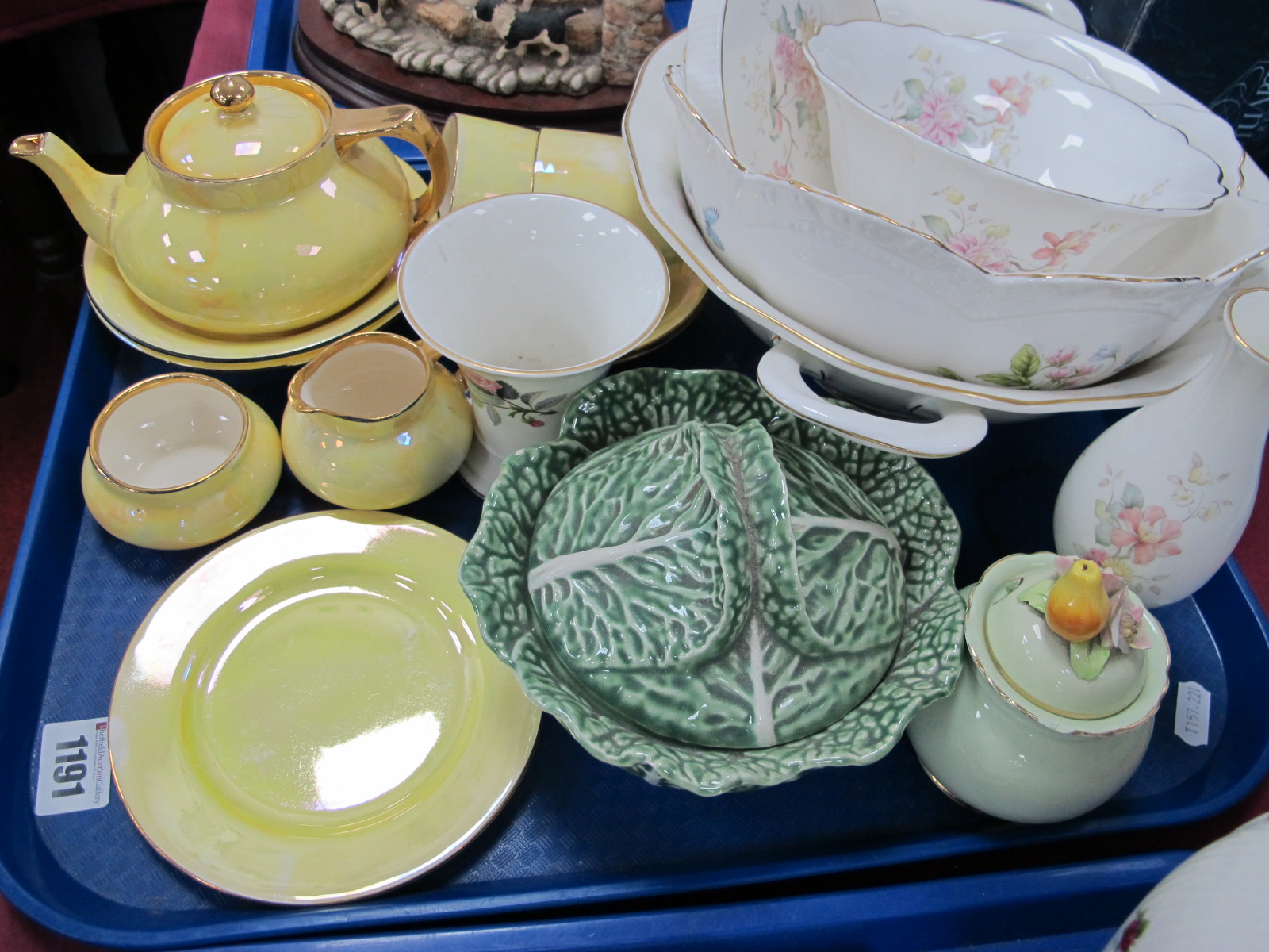 Crown Ducal Yellow Lustre Tea for Two Set, Doulton 'Mystic Dawn' bowls, Aynsley 'Nature's Delight'