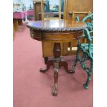 Hardwood Drum Table, with gadrooned border, twin drawers, on tripod feet, 59.5cm wide.