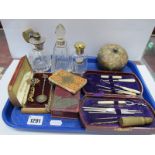 Silver Topped Atomiser, 'V & C' to fitting, scent bottles, manicure set, etc:- One Tray