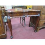 Mahogany Fold-Over Card Table, with baize interior, shaped front, acanthus leaf carved knees,