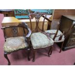 Early XX Century Stained Beech Carver Chair; pair of bedroom chairs (one damaged). (3)