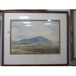 B.Judkins, Grazing Cows, with village and mountains in distance, watercolour, 35 x 52, signed