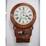 XIX Century Inlaid Walnut Cased Wall Clock, 'A.V.Comley' Wootton Bassett, to cream dial (no