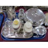 Mappin & Webb Hotel Plate Vegetable Dish, pair of squat candlesticks, toast rack other plated