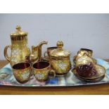 A Mid XX Century Vintage Murano Glass Demitasse/Coffee Service for Six, heavily gilded and applied