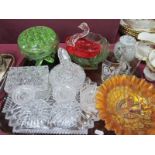 Carnival Dish, Mdina mottled glass vase, 1937 Coronation beakers, trinket set, etc:- One Tray