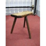 XIX Century Elm Cutlers Stool, stamped "Sheffield" to side of seat, on three splayed legs, 46cm