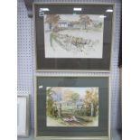 Clifford Bee 'Hangram Lane Corner' and Church with Gate in Foreground, pair of watercolours,