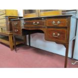 Edwardian Inlaid Mahogany Dressing Table, with bowed front, five drawers, no mirror 129.5cm wide.