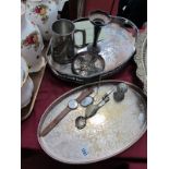 Two Oval Plated Trays, two £1 notes, white metal chain etc.