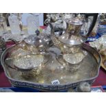 EHP Sheffield Made Four Piece Tea Service, with wavy gallery tray.