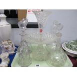 Two Pairs of Early XX Century Glass Decanters, hobnail glass table centre:- One Tray