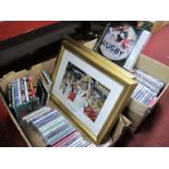 C.D.'s, D.V.D.'s, Rugby Union prints, etc:- Two Boxes