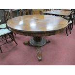 XIX Century Rosewood Centre Table, with circular top, 113cm diameter, on hexagonal pedestal,