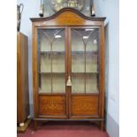 An Edwardian Inlaid Mahogany Display Cabinet, with domed top, astgragal doors (legs cut down) 89cm