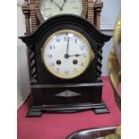 Early XX Century Oak Dome Cased Mantle Clock, with barley twist spandrels, eight day movement, to