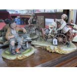 Capodimonte 'The Organ Grinder' Musical Figure Group by D. Bellaire, 35cm wide (chips) and Bruno